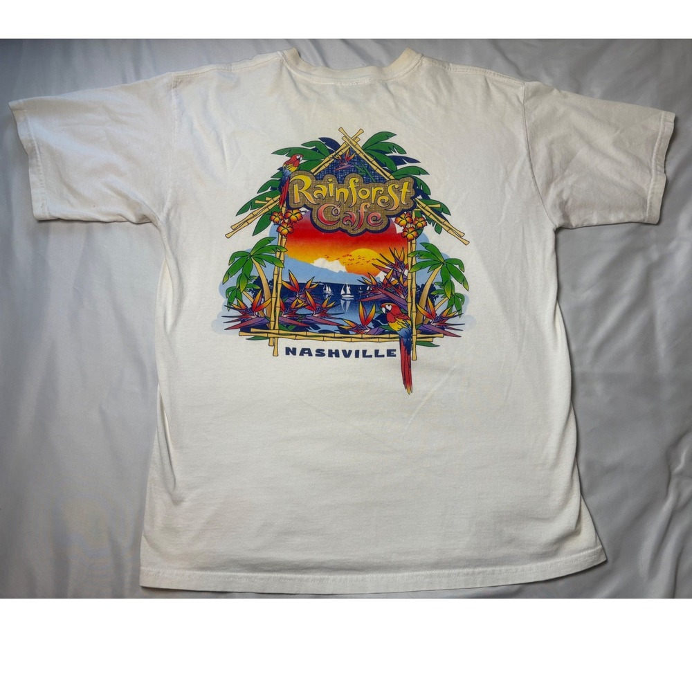 Rainforest Cafe T-Shirt Mens Large White Nashville Souvenir Graphic Tee